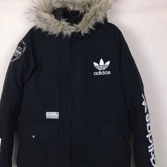 RARE 90s Adidas Originals Pakaian‎ Logo L Black Down Feather Coat - Picture 4 of 16